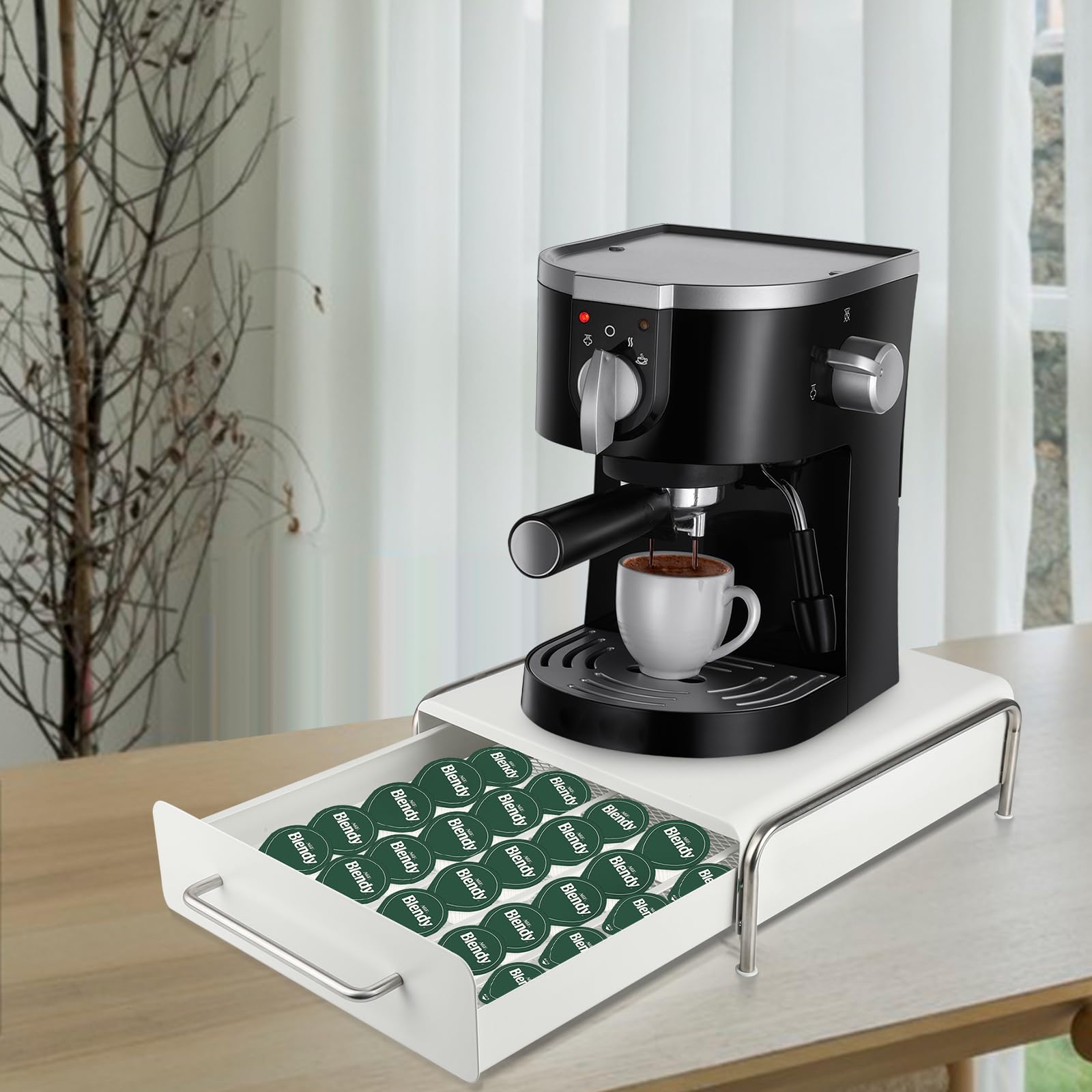 Tiroirs à Capsules Compatible pour Tassimo,Porte Dosette Tassimo, Tiroir de Rangement/Support de Machine 2 en 1 pour La Machine de Tassimo-30.5 * 31.5 * 10cm-(36 pièces) blanc