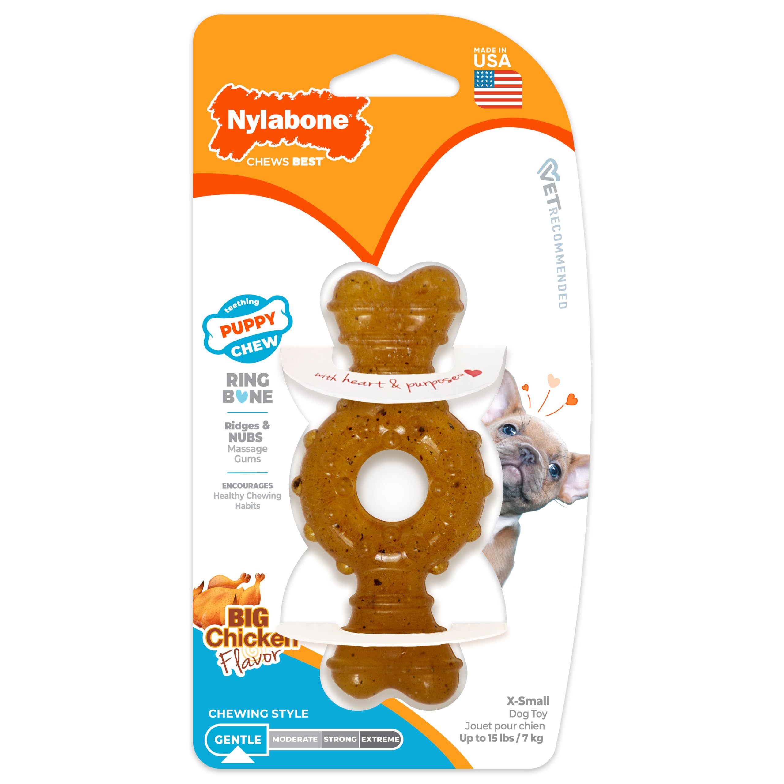 Nylabone Puppy Chew Teething Ring Bone Dog Toy, Chicken Flavor, X-Small