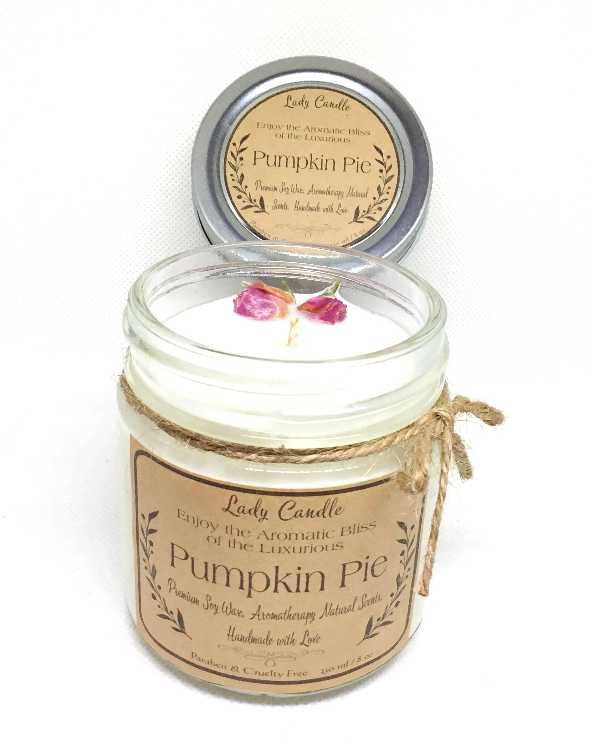 Scented Soy Candle, Aromatherapy (Pumpkin Pie, Mason 250ml/8oz)