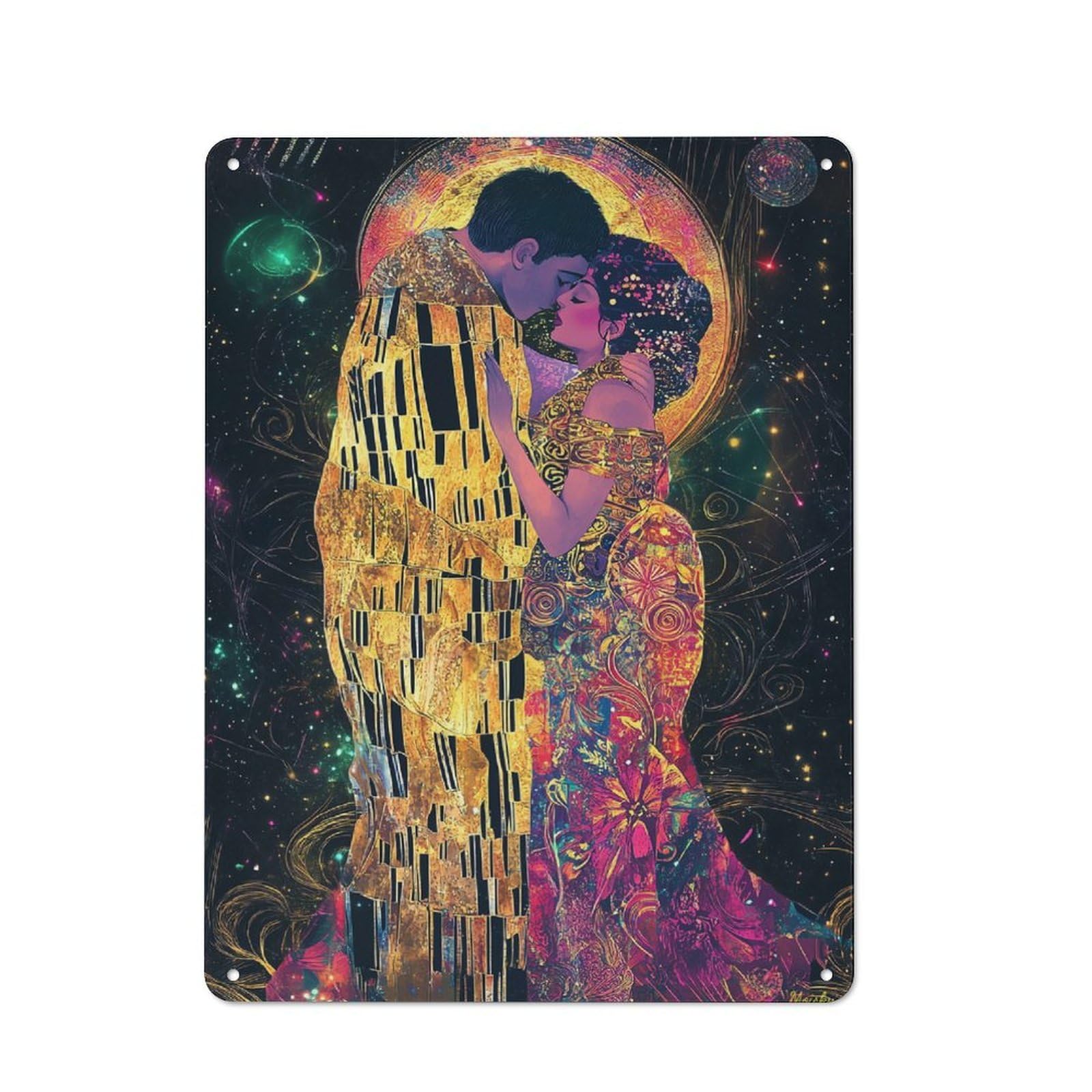 Junmoney The Kiss Celestial Fantasy Art Nouveau Tin Wall Plaque 40X30cm With For Hobby Room Or Studio, For Updating Hobby Room And Studio After Moving
