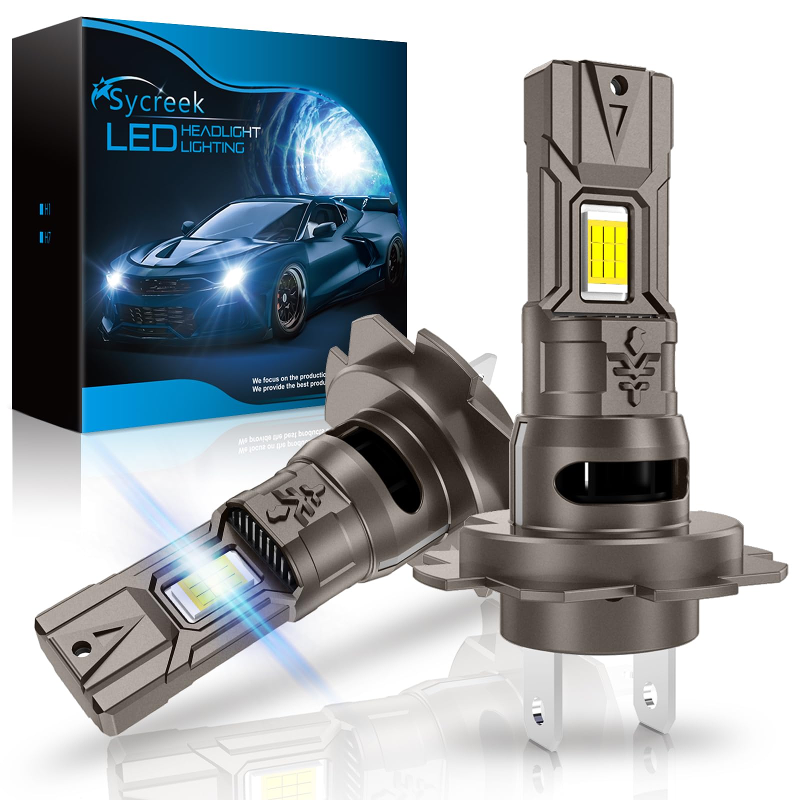 Sycreek Lampadina H7 Led,2025 Migliorato Faro Per 9-24V Auto,18 Pezzi CSP LED,120W 32000LM 600% Super Bright 6000K Bianco Lampadine H7