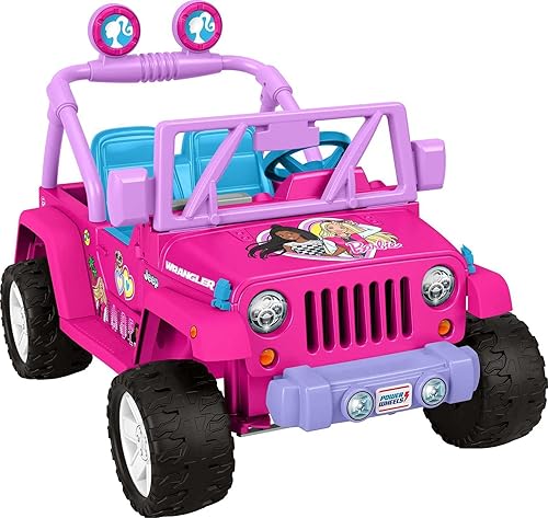 Power Wheels Barbie Jeep Wrangler - Juguete para montar con música, juguete preescolar alimentado por batería, tracción multiterreno, asientos 2, a