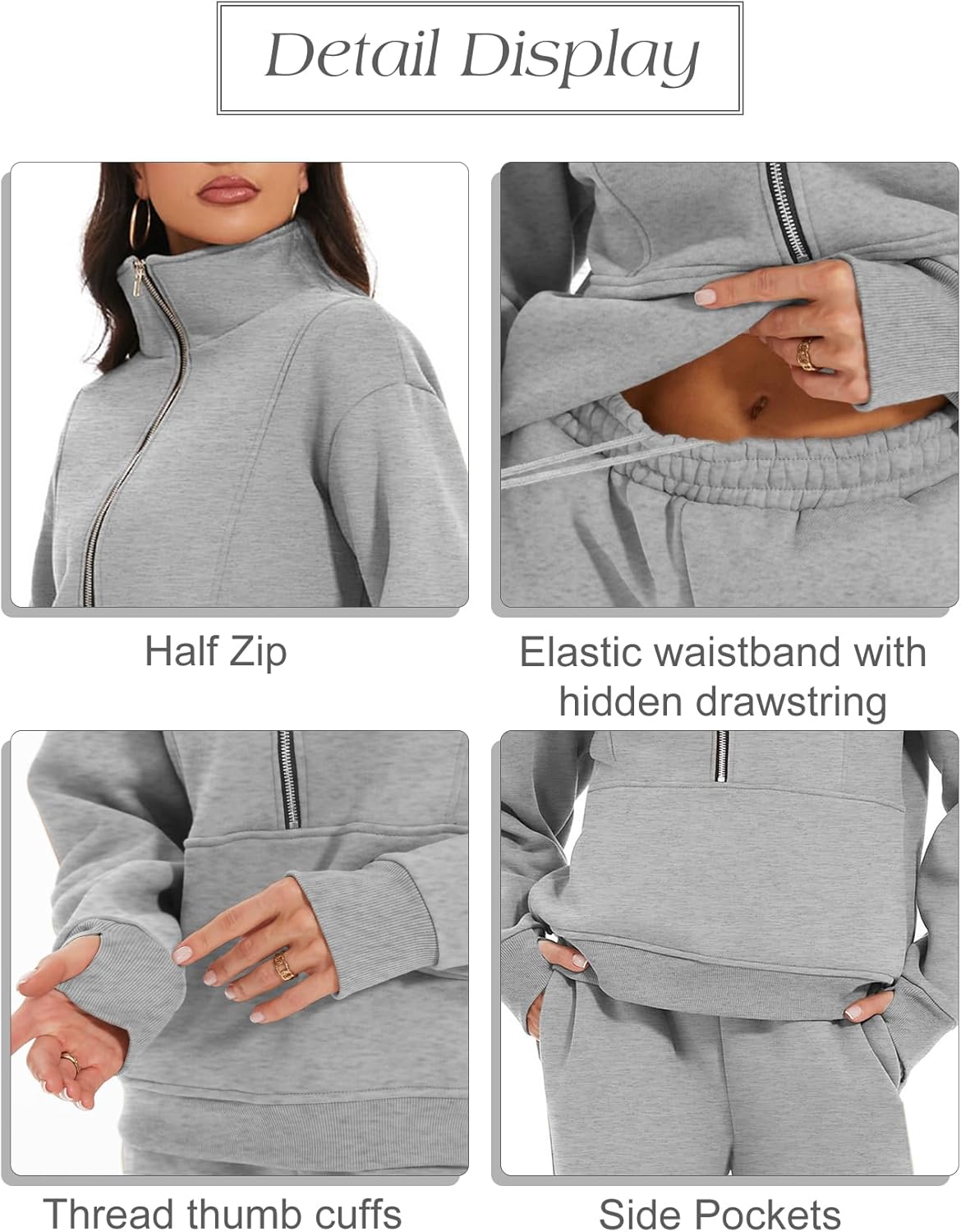 Eisctnd Womens Sweatshirt Joggers Suits Sets 2 Piece Outfits Jogger Sets for Women 2 Piece Pants Tracksuit Set Grey XXL - Image 6