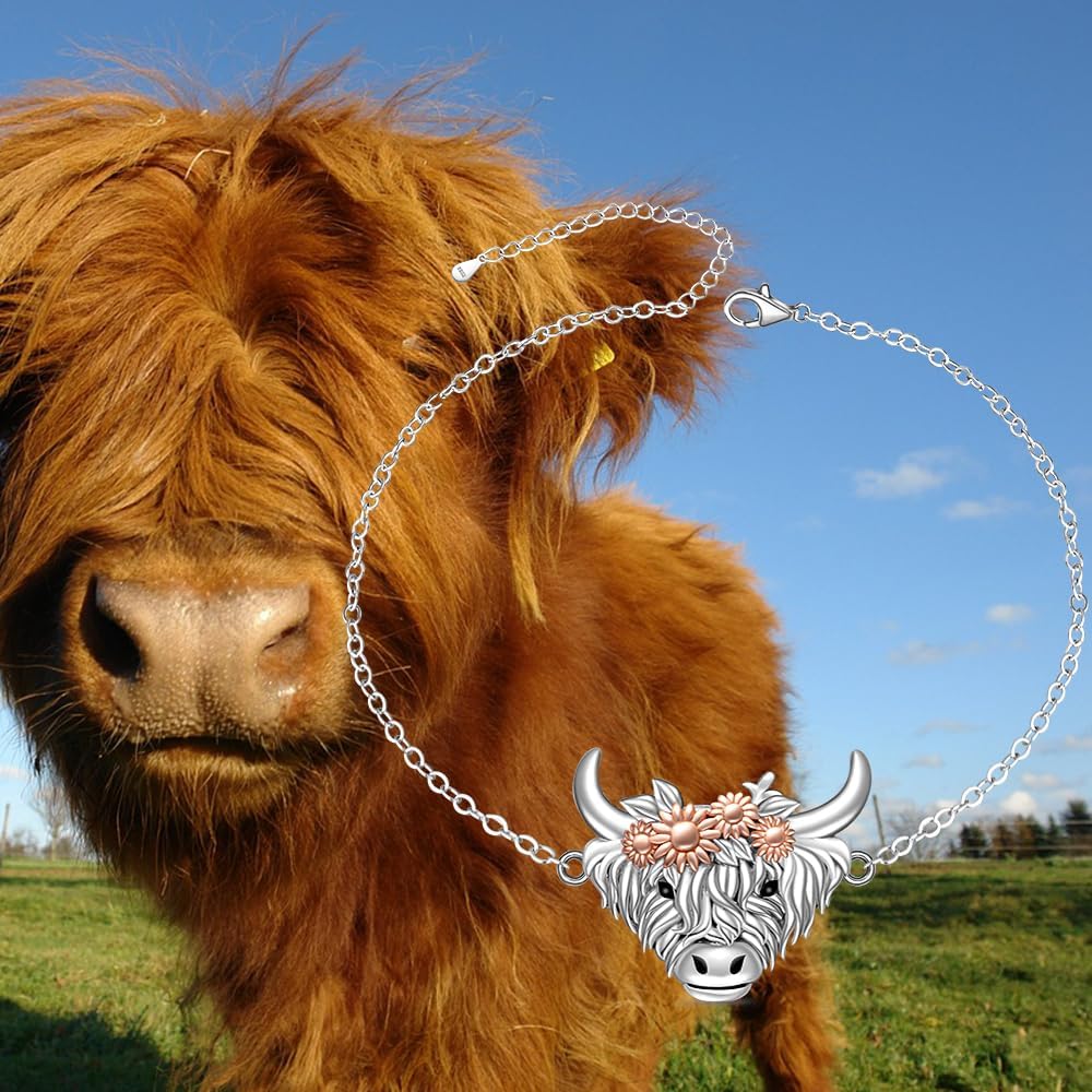 Highland Cow Ankle Bracelet for Women 925 Sterling Silver Highland Cow Gifts Anklets Scotland Western Jewelry Christmas Gifts