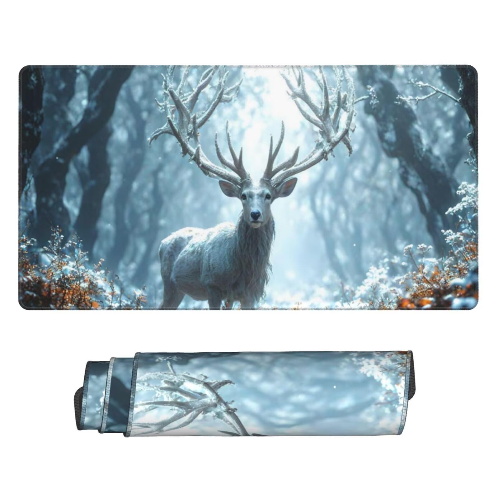Podkładka pod mysz leśną, duża podkładka pod mysz 1200 x 400 mm, podkładka pod mysz do gier z jeleniem, podkładka na biurko ze zszytymi krawędziami, podkładka pod mysz z klawiaturą, do pracy, gier,
