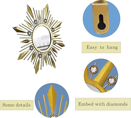 Vista 38 de Manortang Decoración de pared dorada de metal de 9 pulgadas, arte abstracto de sol, luna y estrella, arte de pared adornado con planeta místico
