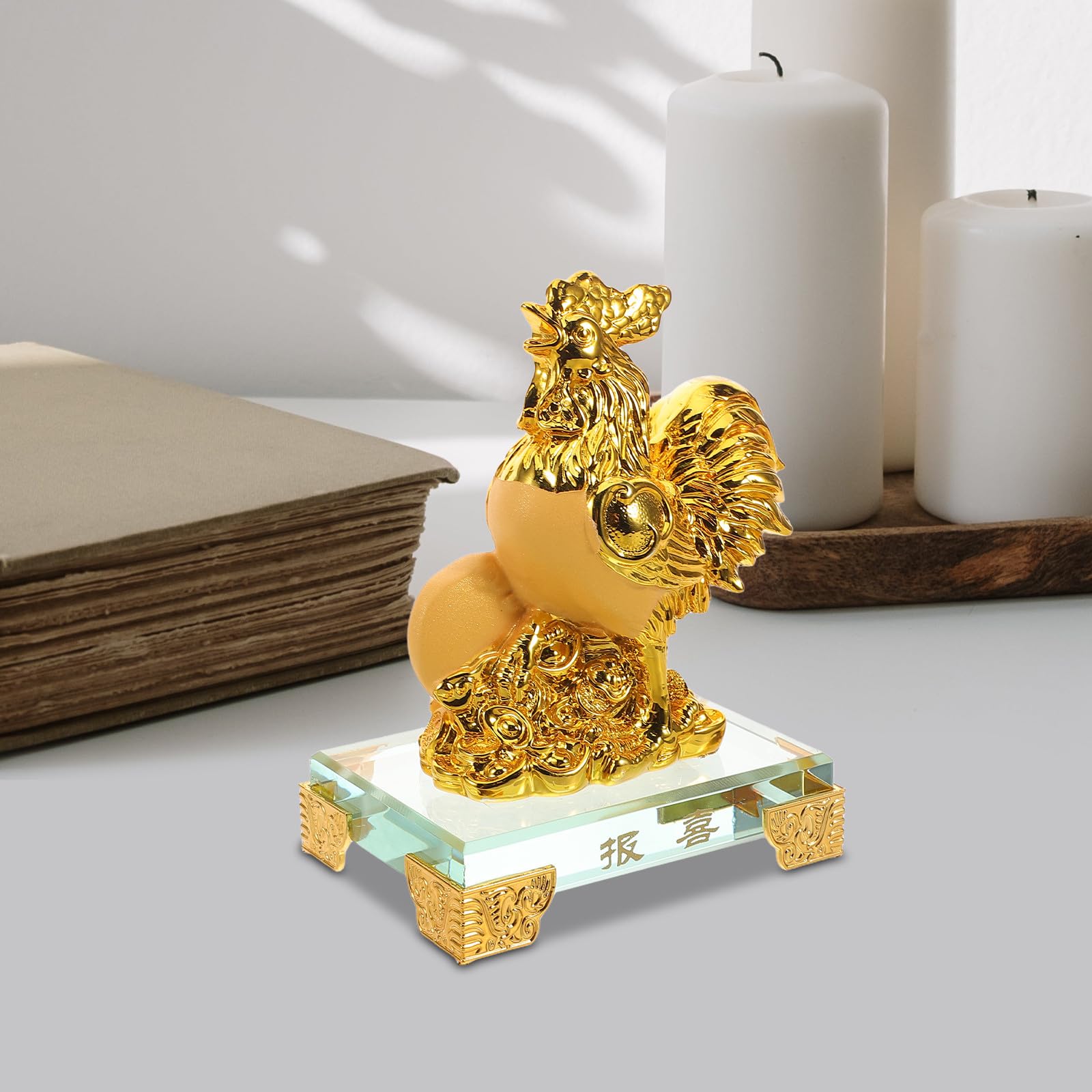Resin Huhn Skulptur Chinesisches Tierkreiszeichen Hahn Figur Langlebige Handwerkskunst Desktop Dekoration Büro Auto Schmuck Feng Shui Glücksbringer