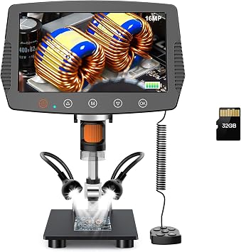 Hayve 9 LCD Digital Microscope, 1500X Magnification Coin Microscope with 16MP Camera, Micro Soldering Microscope for Adults, 32GB Card Included, Wired Remote, Compatible with Windows/Mac OS