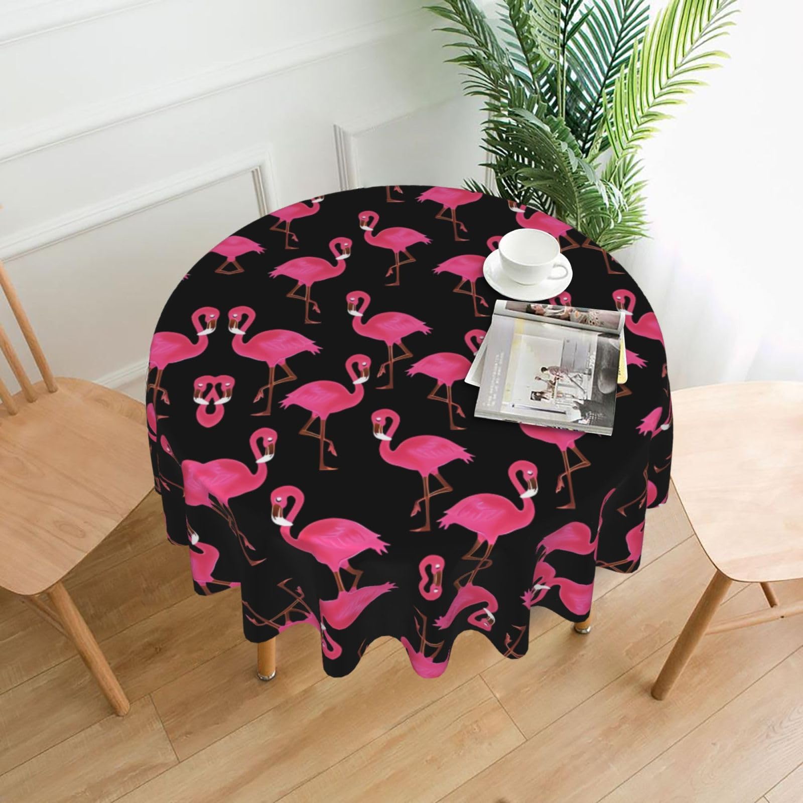 WHJSHOP Lovely Pink Flamingos Prints Round Table Throw 60 Inch – Waterproof Table Cover for Dining, Coffee Tables, Parties & More - Soft, Wrinkle-Resistant Table Layer
