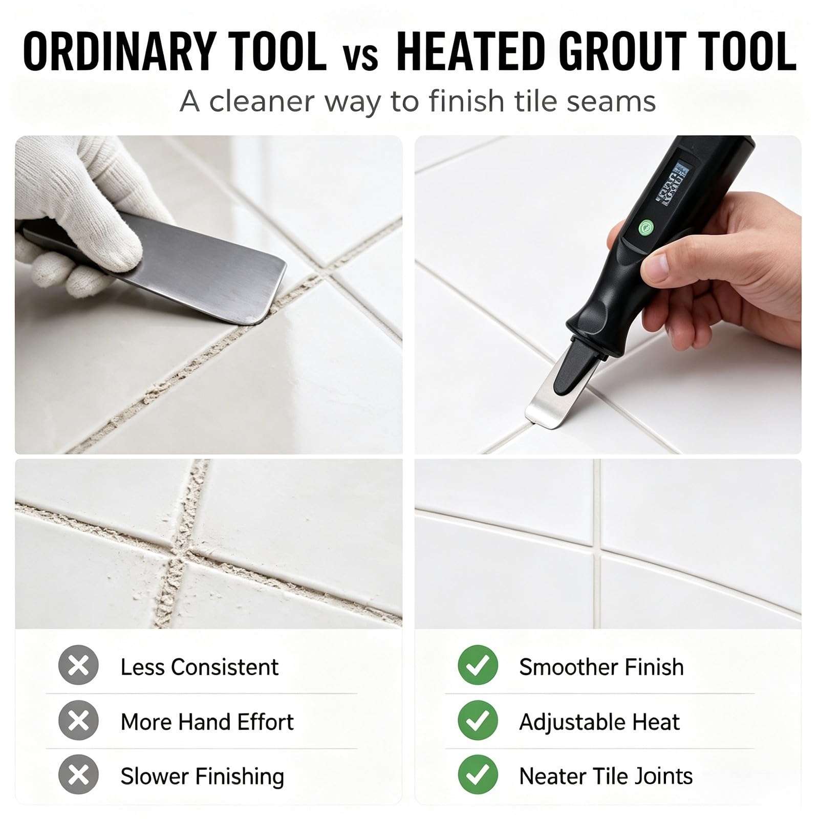Outil de lissage de joints de carrelage chauffant