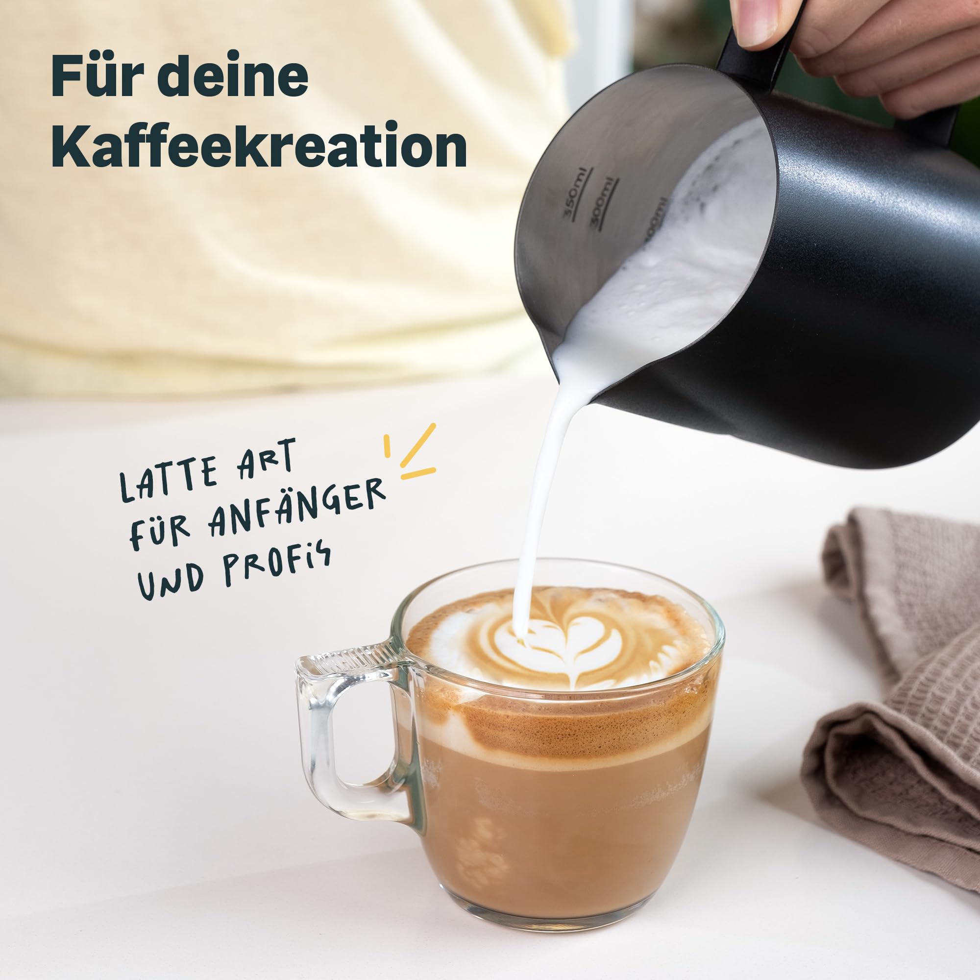 SILBERTHAL Dzbanek na mleko stal szlachetna 350 ml czarny – profesjonalne akcesoria barista z dzióbkiem Latte Art