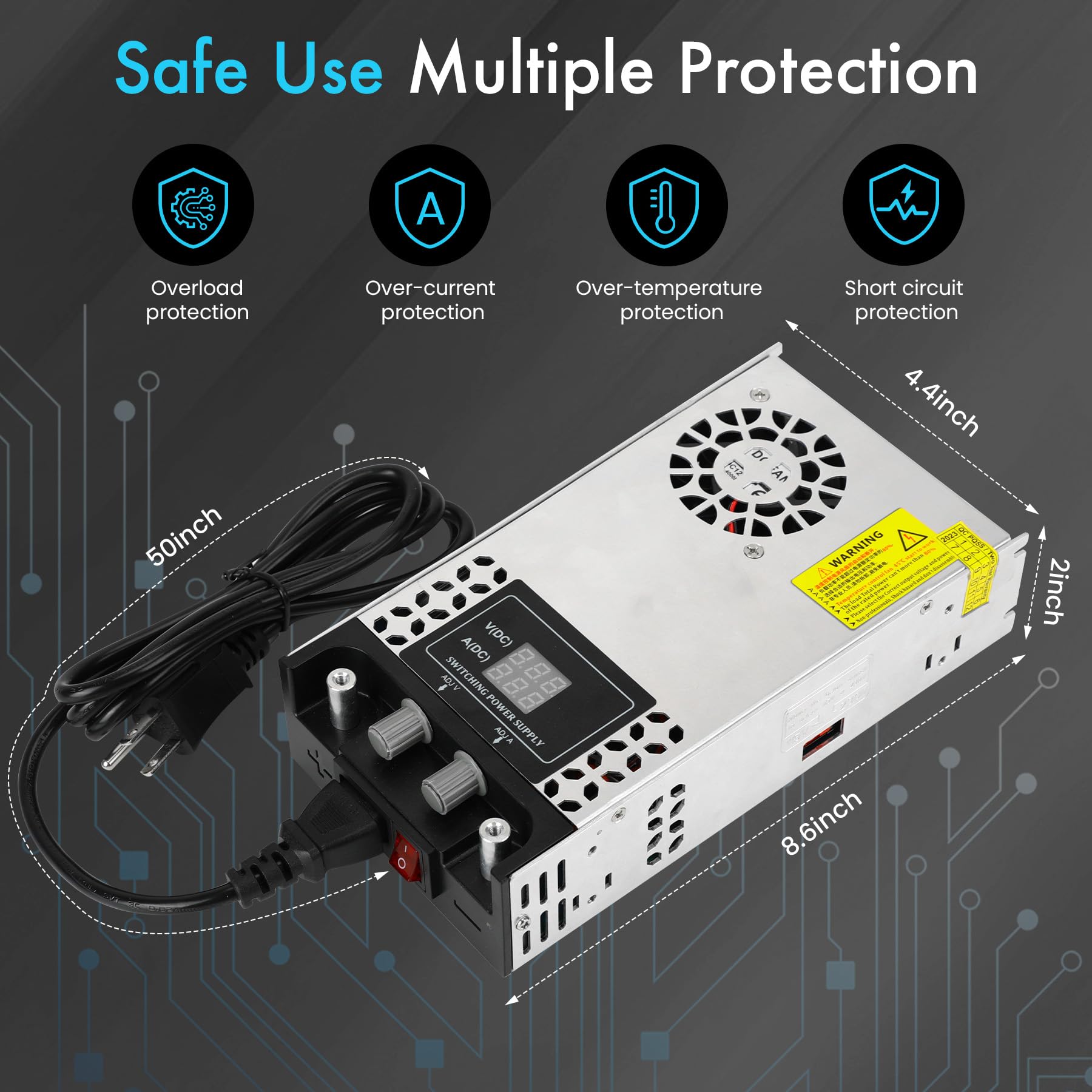 Regolabile DC 0-24V Alimentatore 25A 600W Trasformatore 230V AC a DC 0-12Volt convertitore 0-50A 600W Alimentatore con LED Display, per Pompa CCTV Telecamera di sicurezza Auto Stereo 3D Stampante