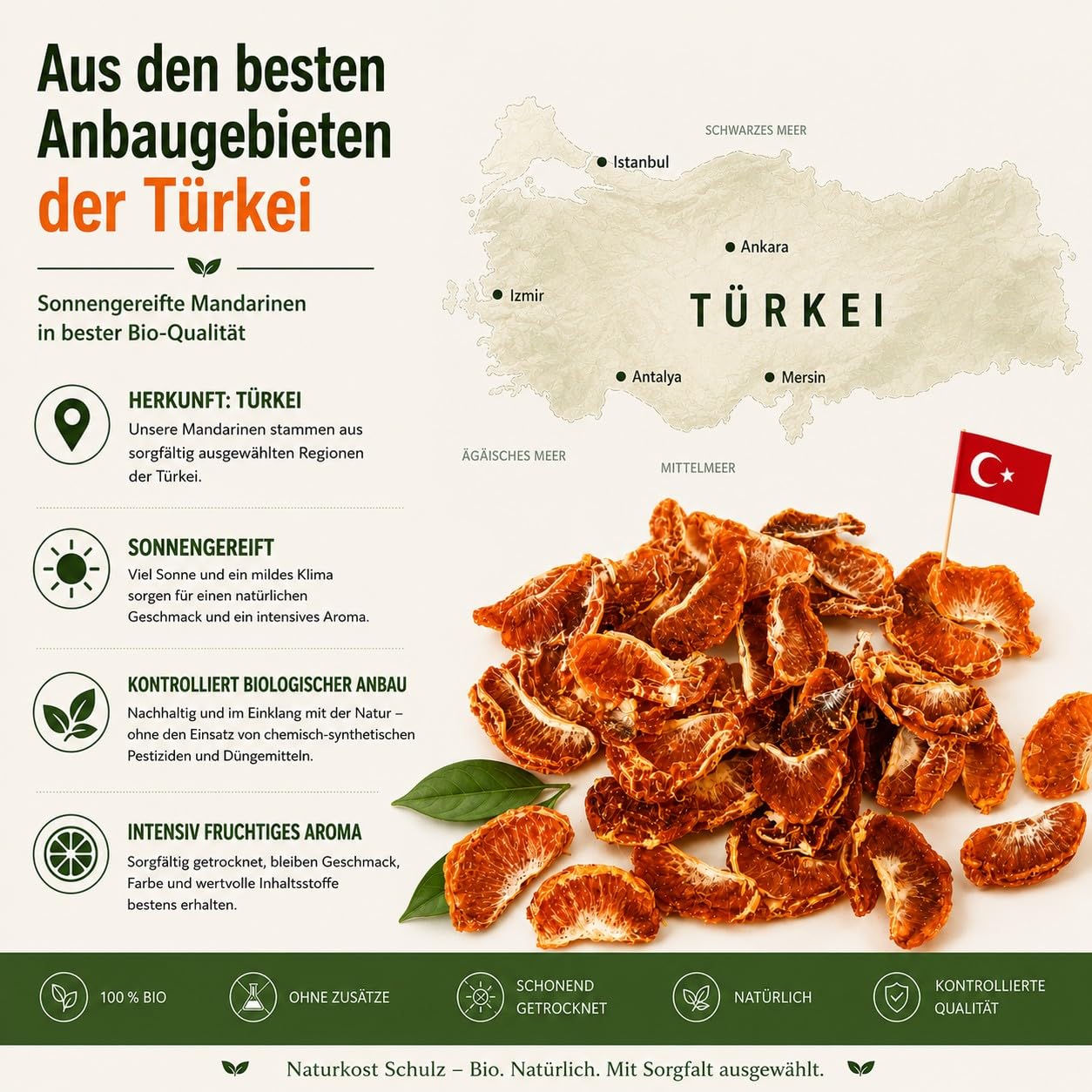 Naturkost Schulz - BIO Getrocknete Mandarinen Scheiben, vegan (1000g)