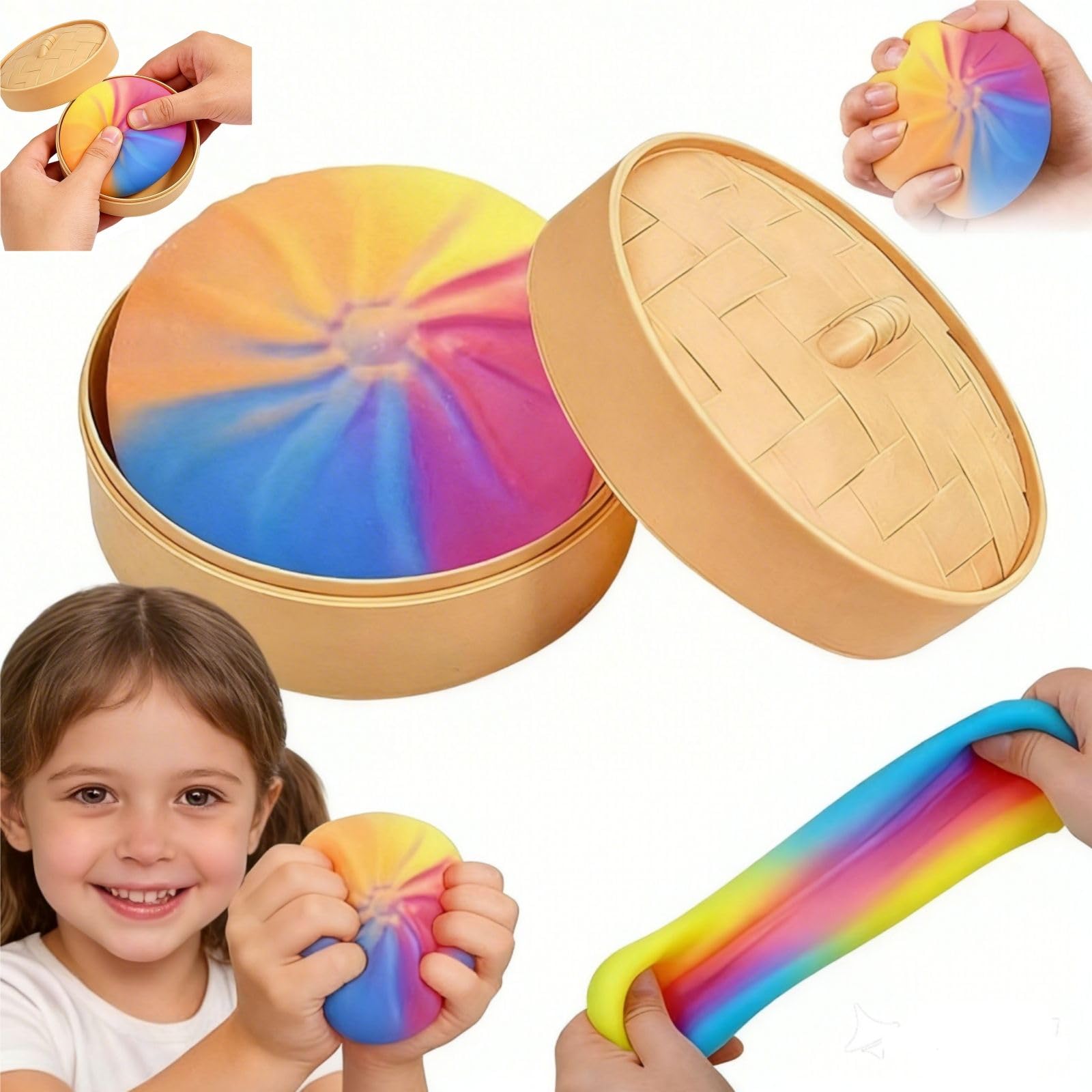 Dumpling Squishy Toys, Glitter Squishy Dumpling Toy Cute Rainbow Dumplings Soft Fidget Toy, Dough Ball Stress Relief Sensory Toys for Adults Kids Birthday Party Favor (Colorful) — image 1
