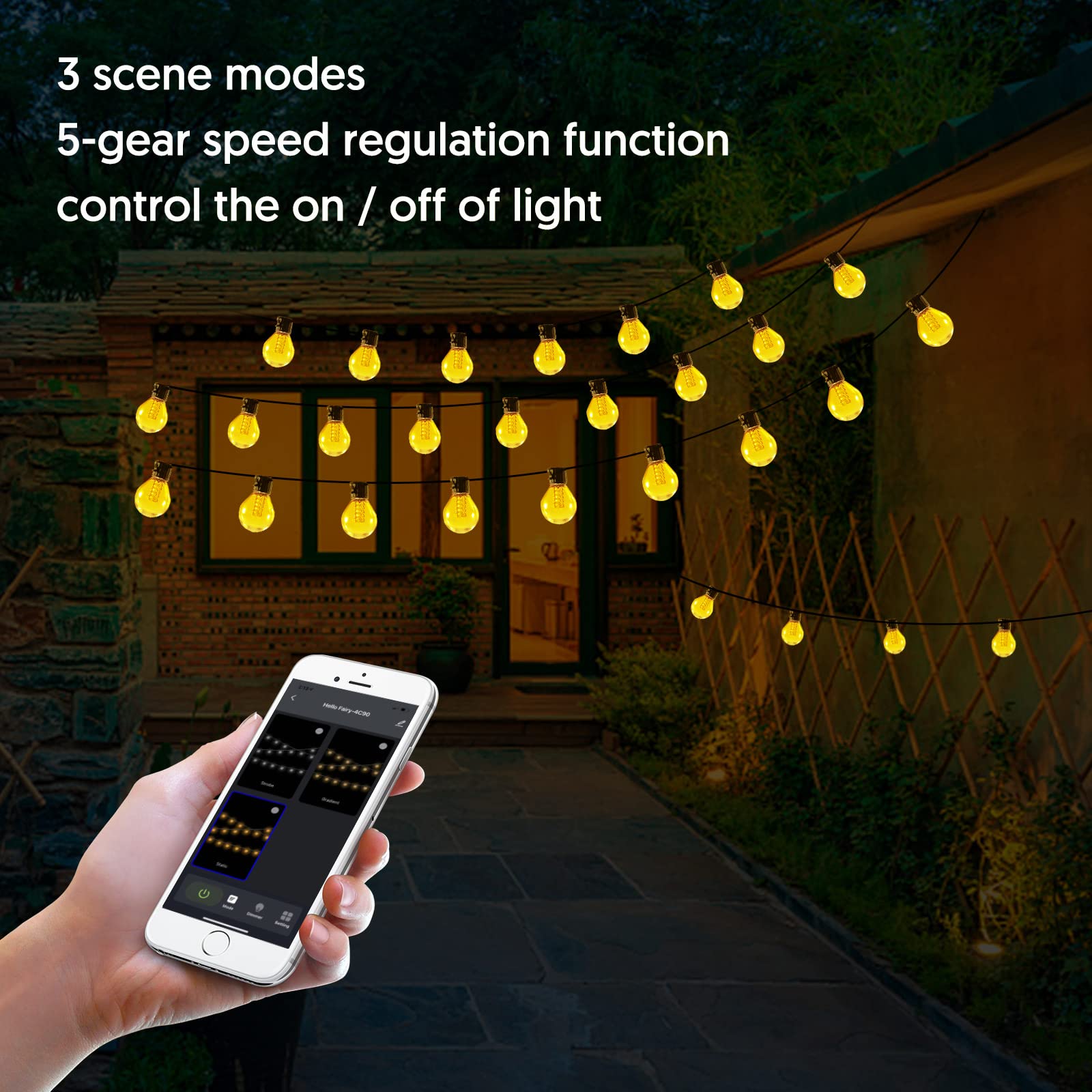 15M Smart Outdoor String Lights, App Remote Control Dimmable Garden Festoon Lights - Image 2