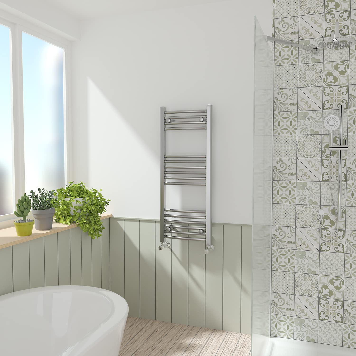 NRG Chrome Curved Central Heating Towel Rail Bathroom Heated Rad Radiators Ladder Warmer - 1000×400mm