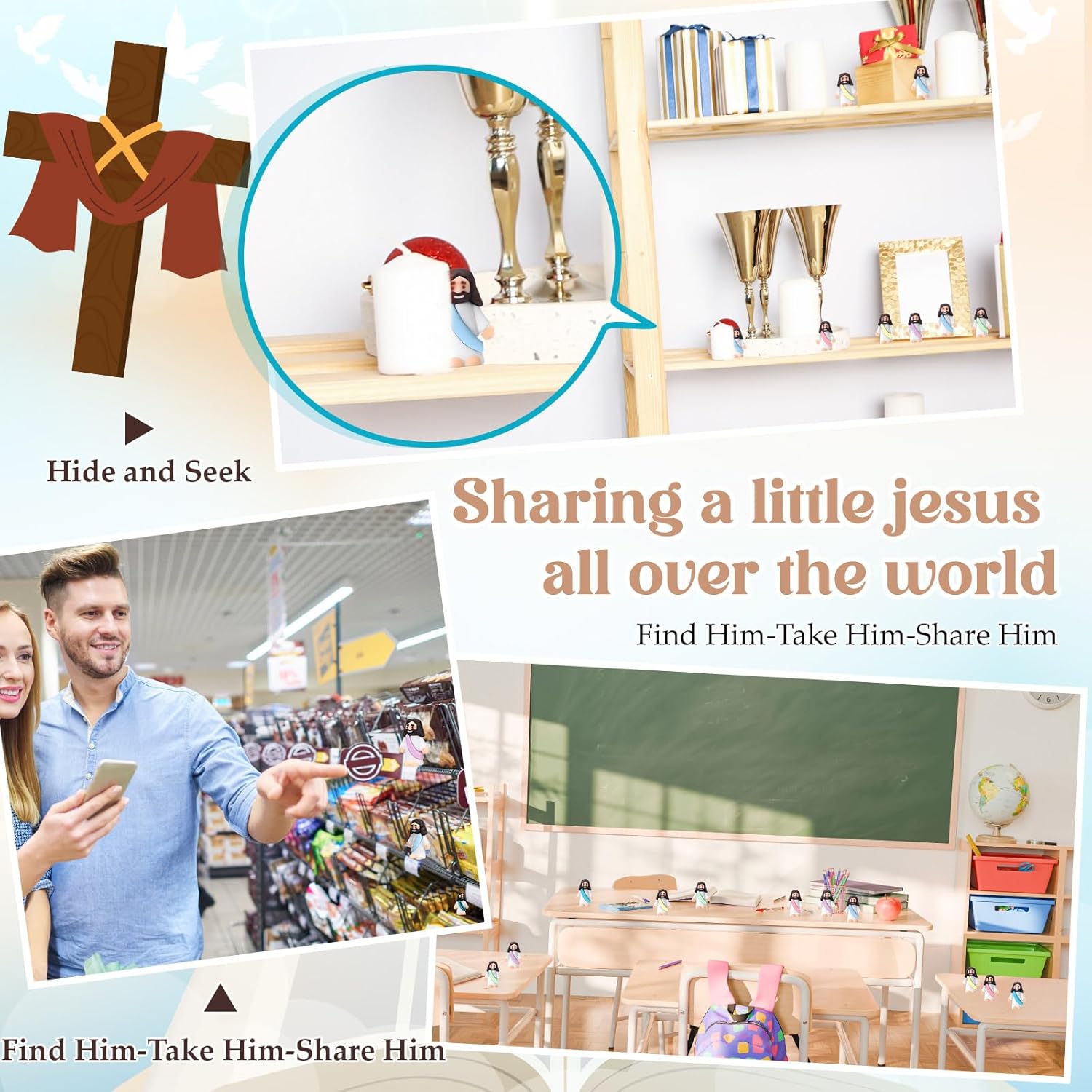 Bememo 12 Pcs Little Jesus Love You Figure Original Rubber Easter to Hide and Seek March for Jesus Religious Party Favors Sunday School Baptism Easter Gifts(Macaron Colors)