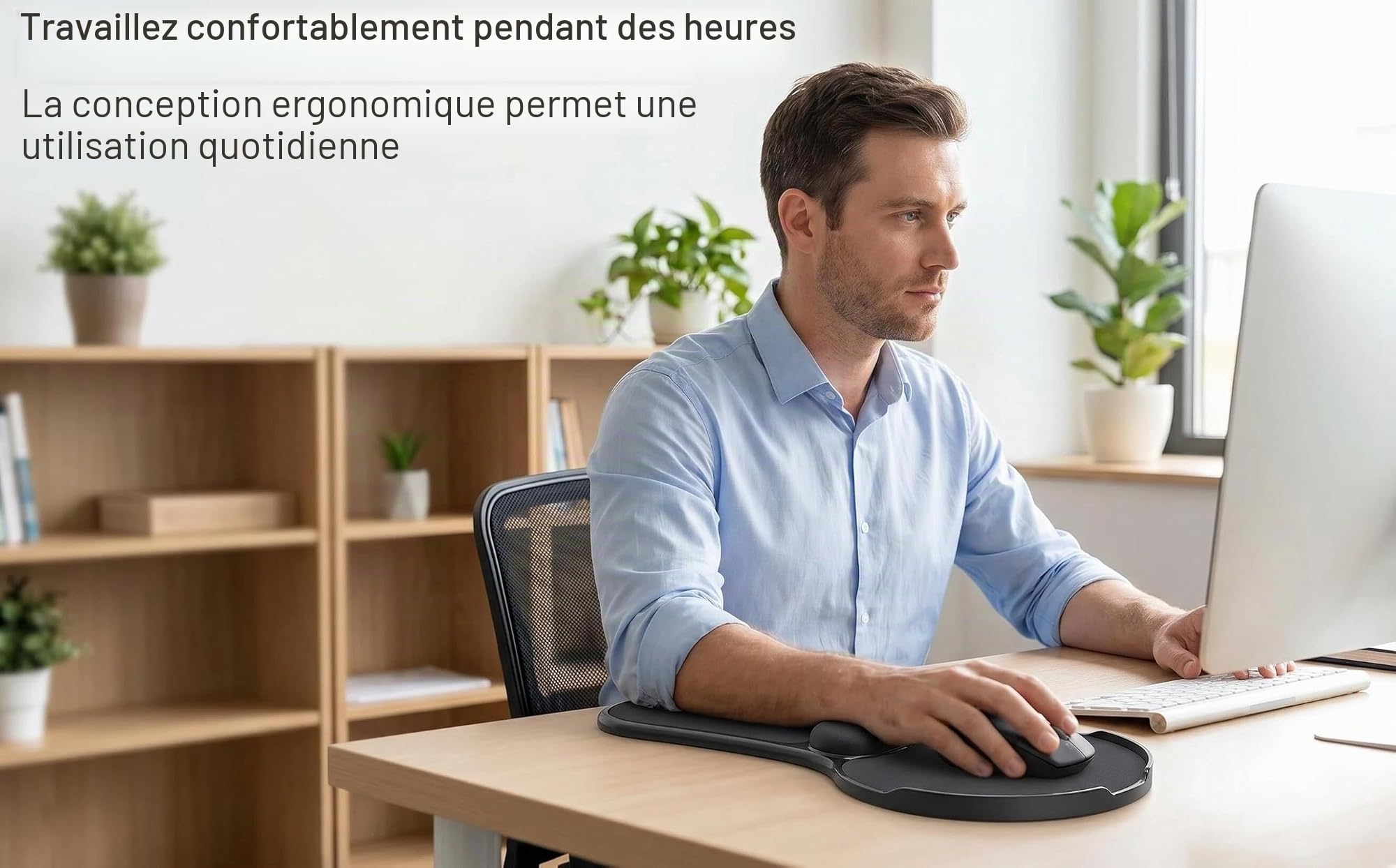 Xichen® Repose-poignet et avant bras ergonomique réglable pour bureau et chaise, tapis de souris noir