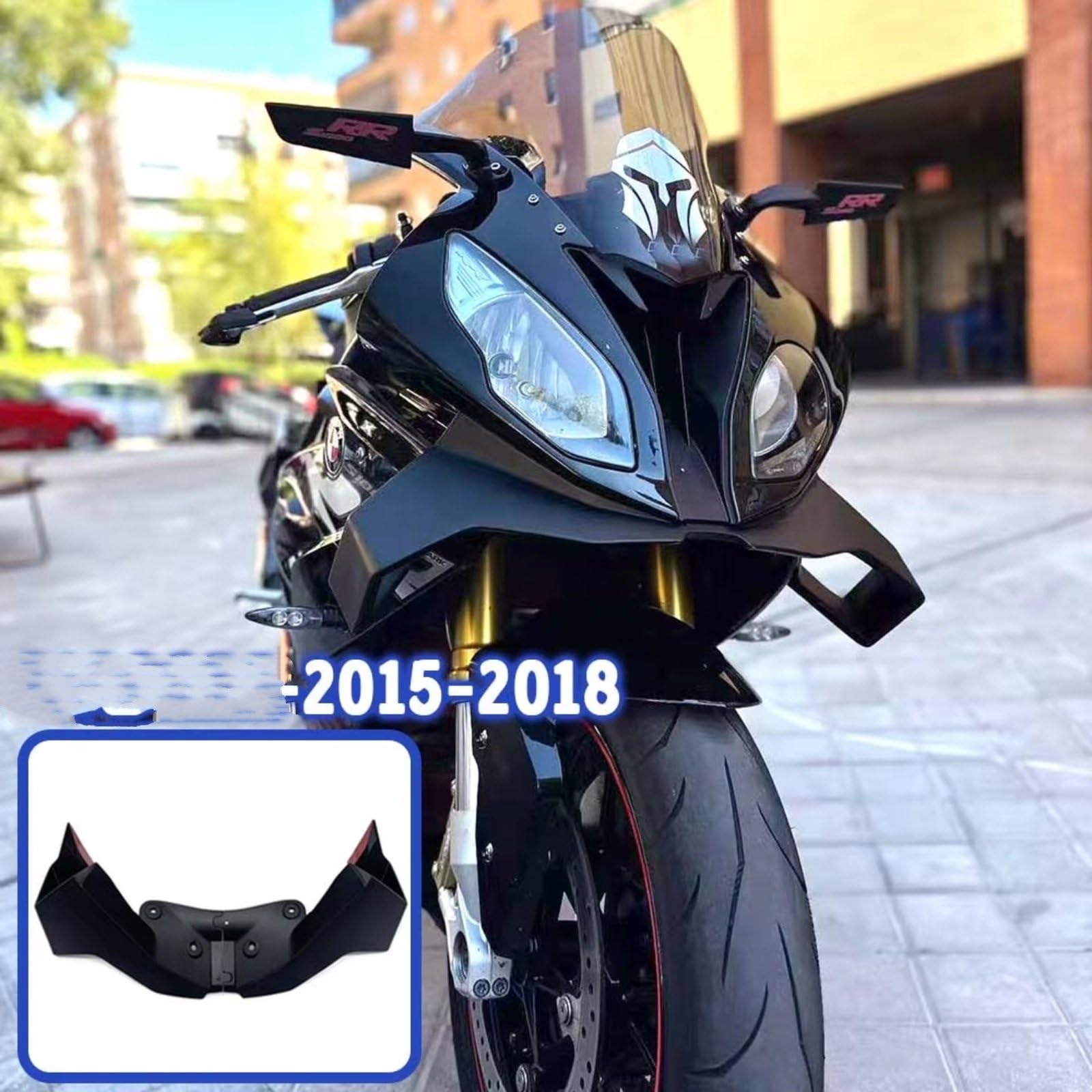 Motorrad-Flügelspoiler Für S1000RR 2015–2018 Aerodynamisches Winglet | Motorradzubehör Frontlippe Spoiler Flügelverkleidung Downforce Front Aerodynamik(Glossy black)