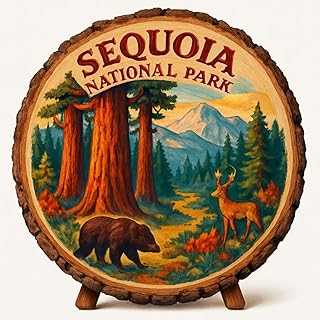 Sequoia National Park California Souvenir Gift – Wood Slice Plaque for Wall or Table, United States Souvenir Gift for Tourists, Enchanted Forest Experience Decorative Gift