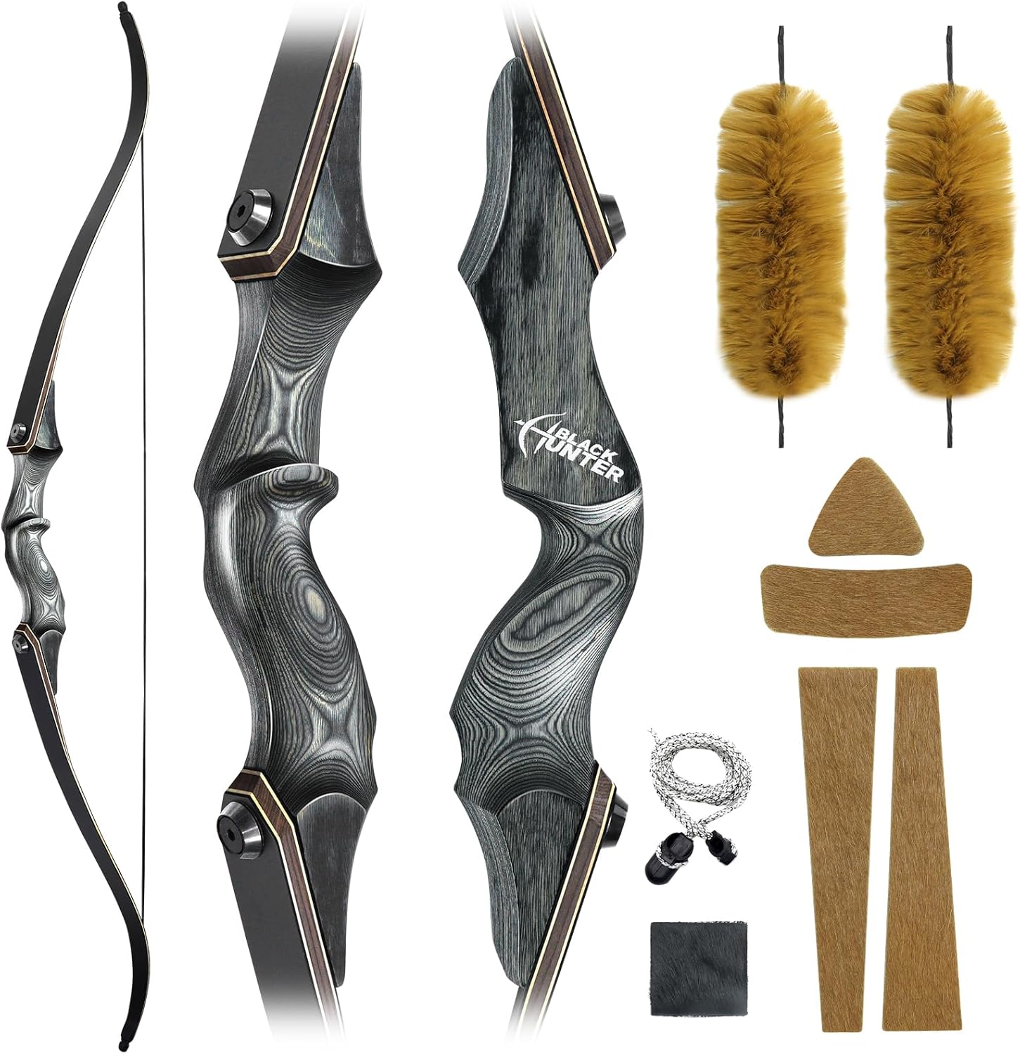 Black Hunter Takedown Recurve Bow 40Lbs with Brown Bow Silencers Kit