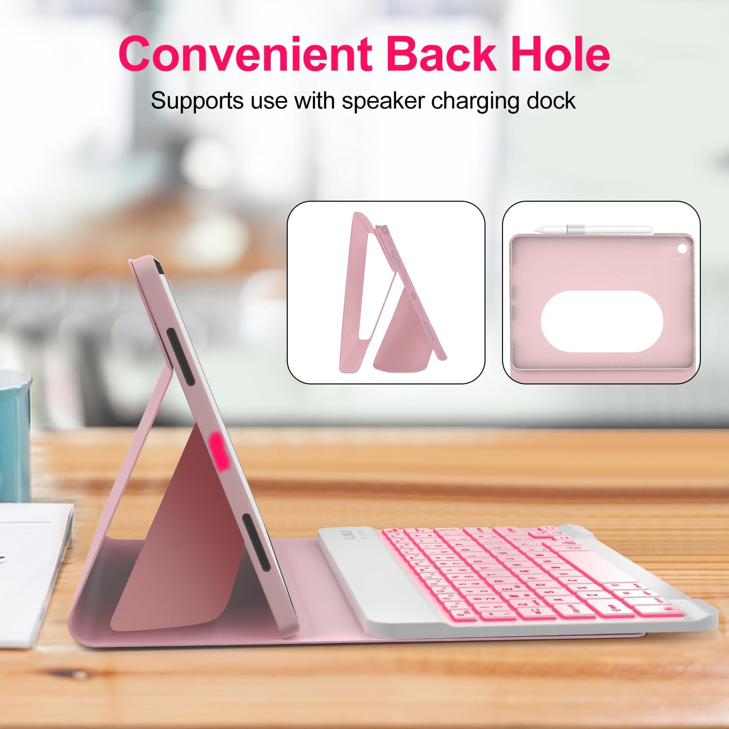 Pixel Tablet Keyboard Case 11” 2023/2024, 7 Color Backlight Detachable Bluetooth Keyboard Cover with Stylus Pen Holder, Google Pixel Tablet Case with Stand Support Charging Speaker Dock Pink