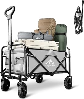 SAILARY Collapsible Folding Wagon - Heavy Duty 220 lbs Capacity Beach Cart for Camping, Shopping, Outdoor Sports, Gray