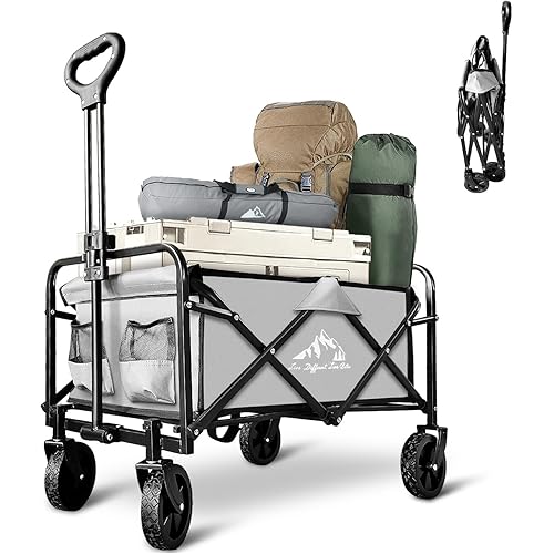 Collapsible Foldable Wagon, Beach Cart Large Capacity, Heavy Duty Folding Wagon Portable, for Outdoor Sports, Shopping, Camping, Gray