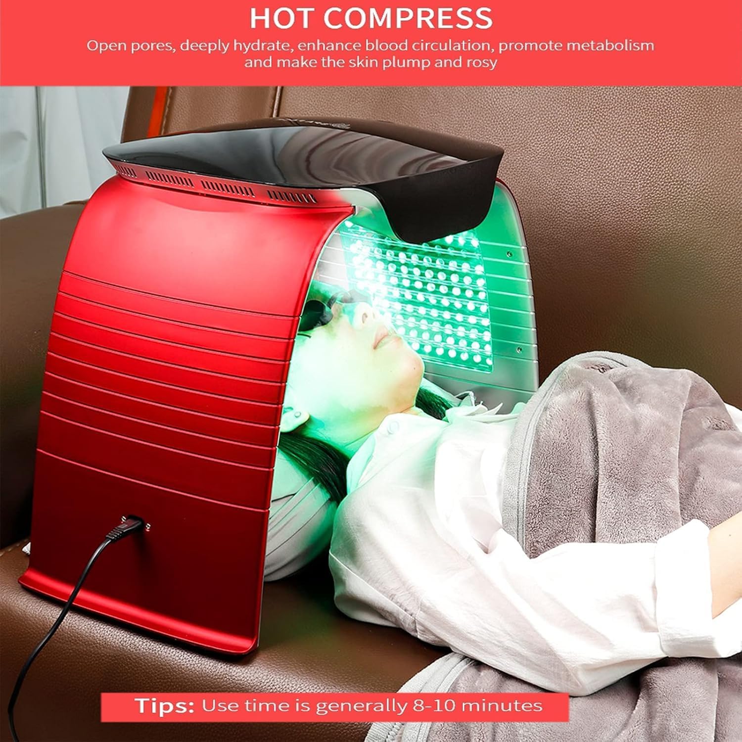 7 Colori Photon PDT luce Ringiovanimento della pelle Spettrometro Desktop Aria Calda Nebbia Fredda Strumento di Bellezza Touch Screen LED Rimozione Rughe Anti-Aging Salone Elitzia ETLB380 (Rosso)