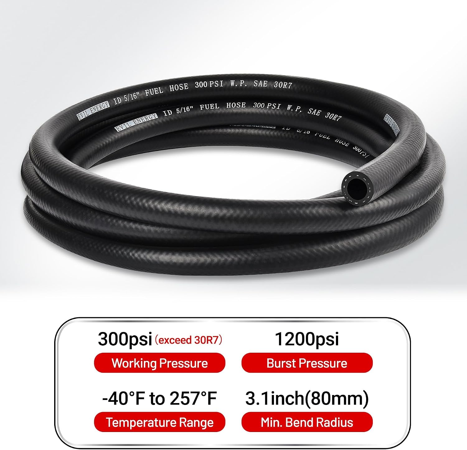 EVIL ENERGY 5/16 Fuel Hose Line Push Lock NBR Rubber SAE 30R7 10FT 300PSI