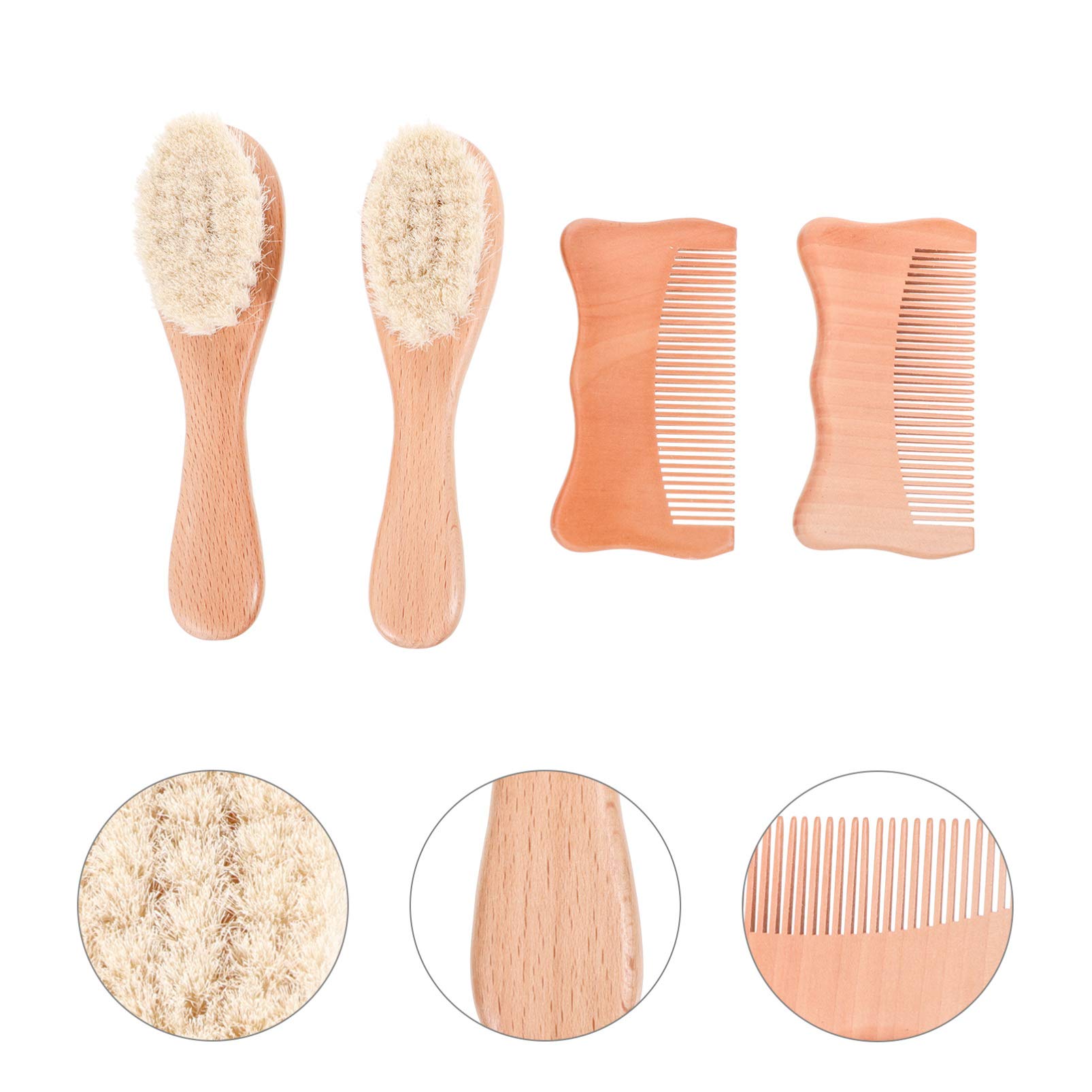TOYANDONA 3 Juegos 4 Piezas cepillo de lana cepillos para el cabello de bebe cepillos de lana para bebe producto para el cuidado del cuero cabelludo peine de madera para bebe Lana para bebé