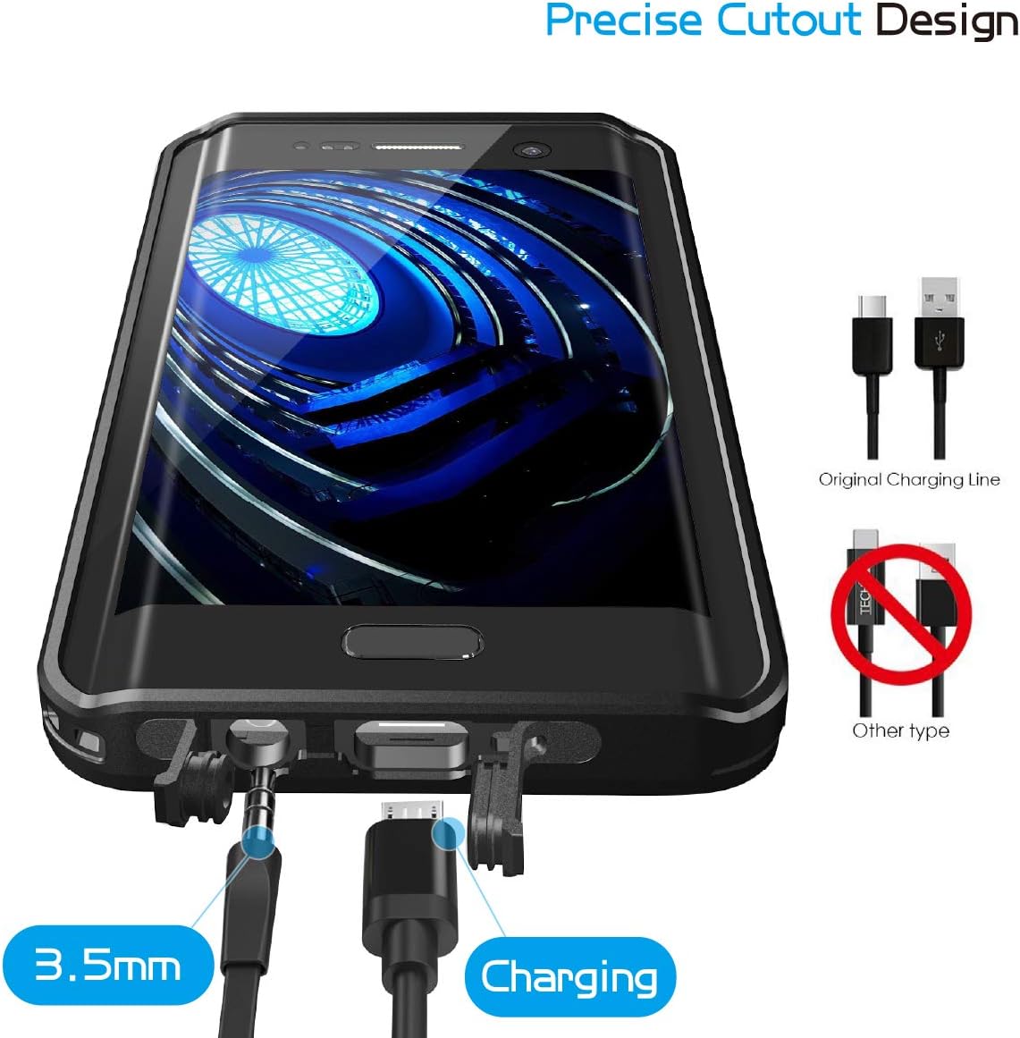 lanwow S7 Edge Waterproof Case Support Wireless Charging Built in Curved Screen Protector Rugged Shockproof Transparent Cover Waterproof Case for Samsung Galaxy S7 Edge (5.5inch)—Classic Black