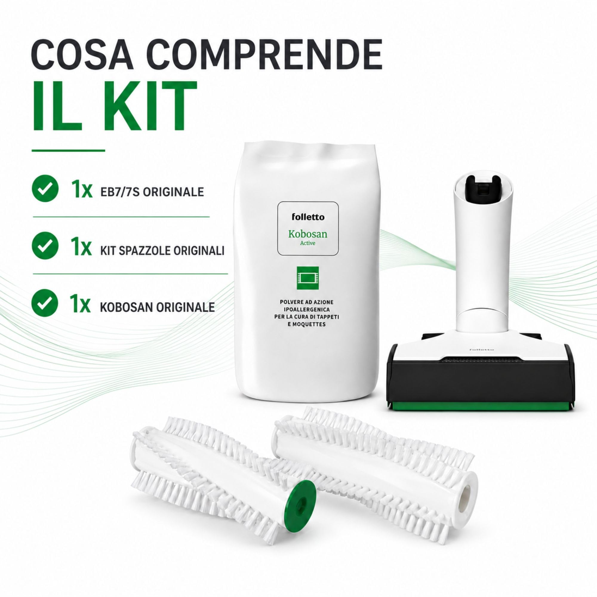 Spazzola Elettrica Multifunzione Folletto EB7s con Kobosan e Kit Spazzola