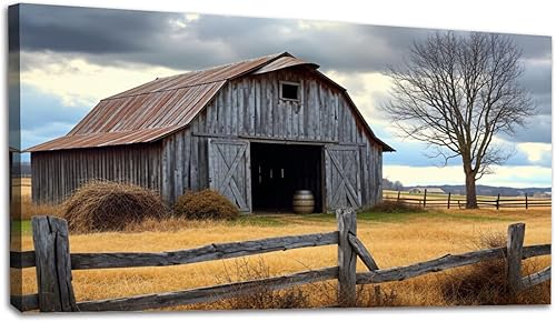 Miniatura 1 de 20"x 40" Canvas Wall Art Rustic Farmhouse Vintage Barn Country Field Landscape Acrylic Paint Framed Pictures Painting Prints Large Wall Art for