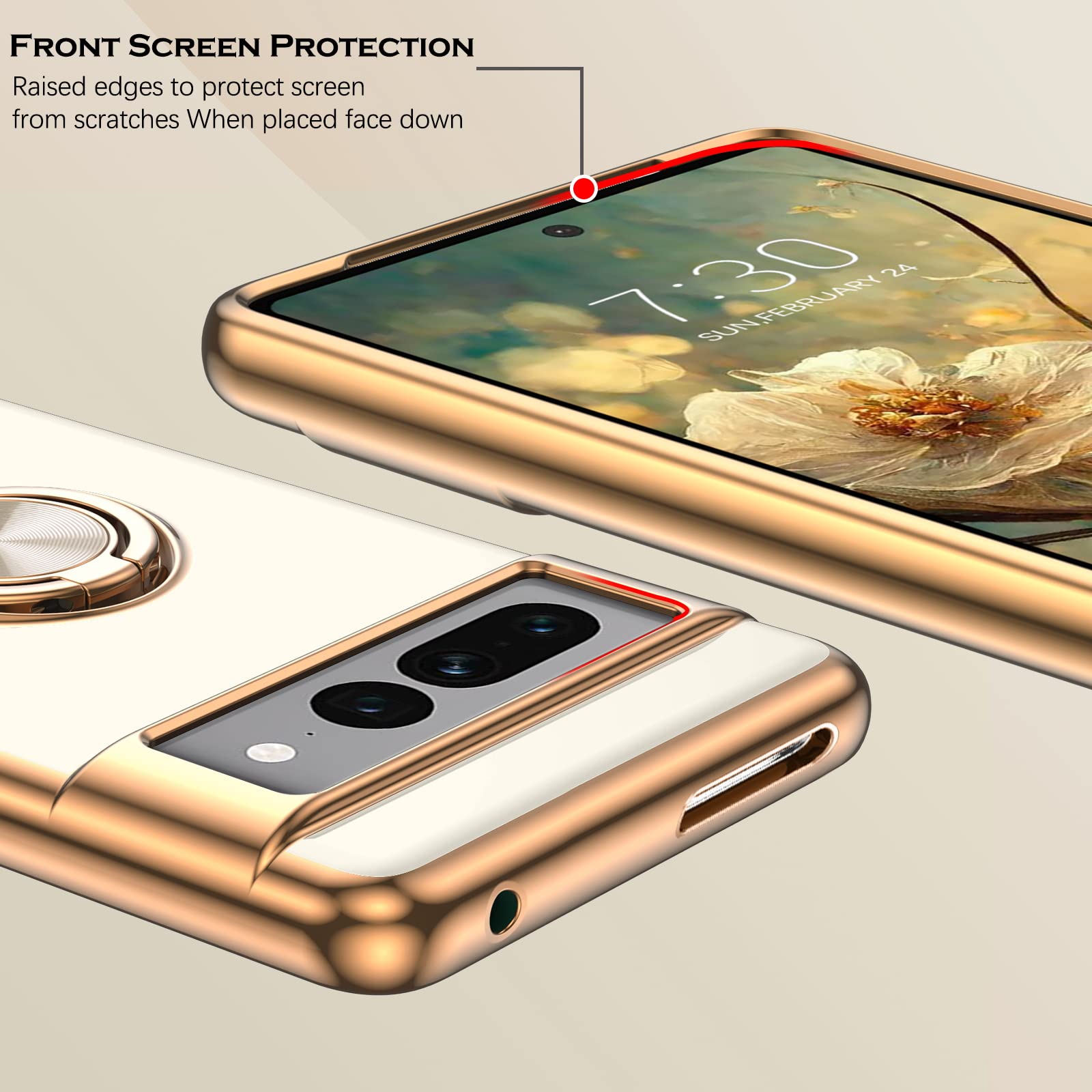 Custodia Magnetica Con Anello Per Google Pixel 7 Pro – Silicone TPU Antiurto, Bianco, Con Piastra Metallica Per Auto