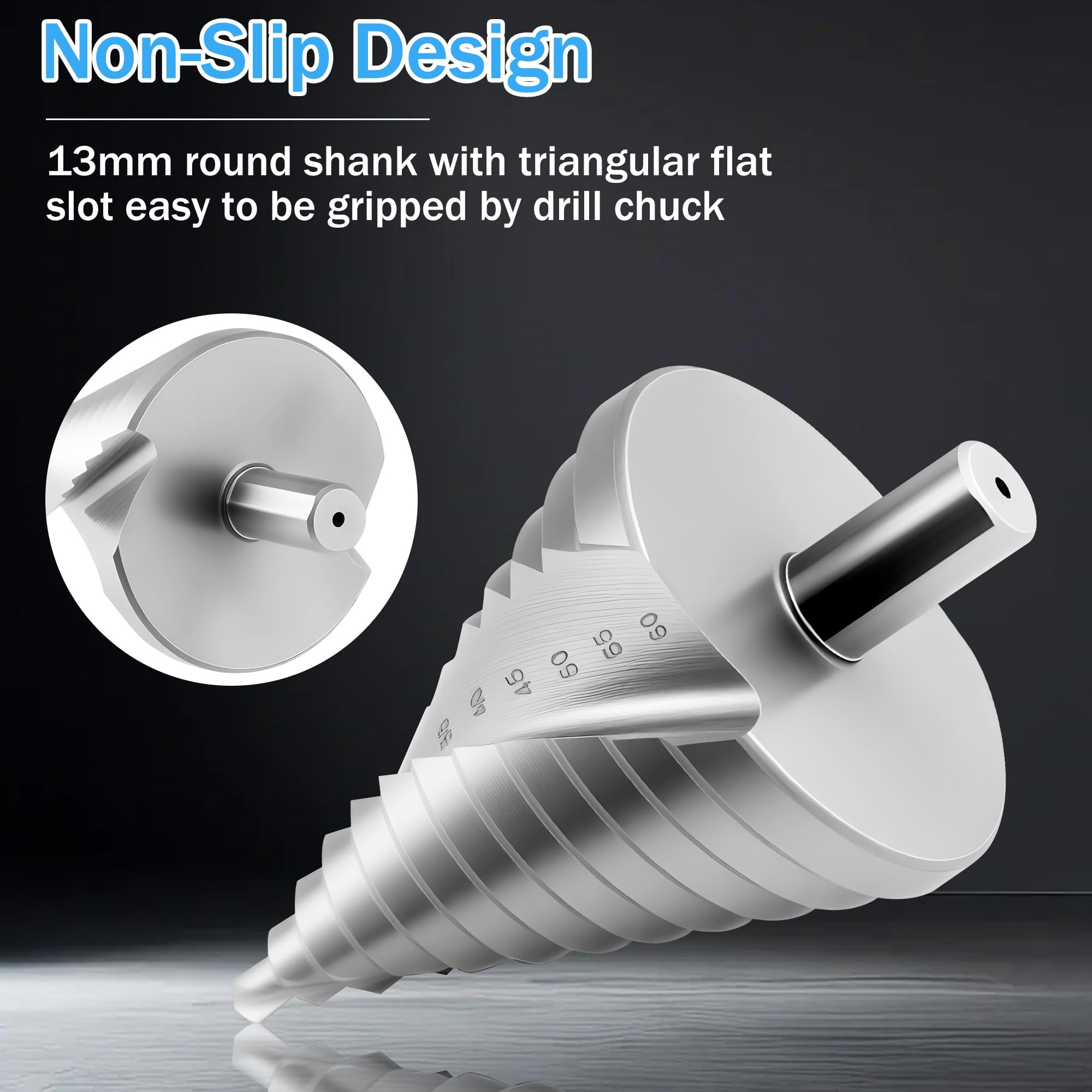JIZZU Step Drill Bit 6-60mm HSS Spiral Cone Hole Cutter - Image 3