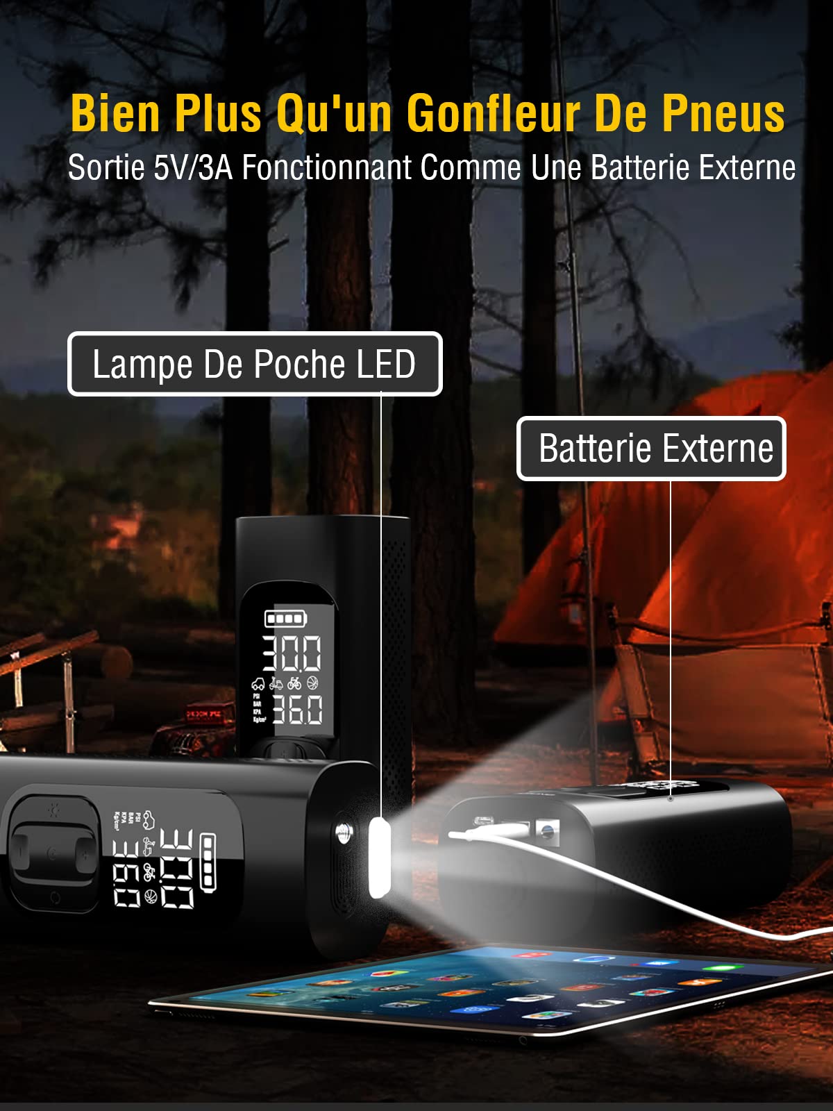 AZUNO Gonfleur Pneus Voiture compresseur à air portatif, Pompe à vélo sans Fil 7800mAh Type-C Charge, Gonfleur d'air électrique 2 Fois Plus Rapide pour Voitures, vélos, balles et Moto