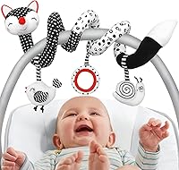 Vista 11 de XIXILAND Juguetes de Coche Musicales para Asiento de Bebé en Negro y Blanco, Juguetes para Bebés, Juguetes para Niños de 0 a 6 Meses, Juguetes