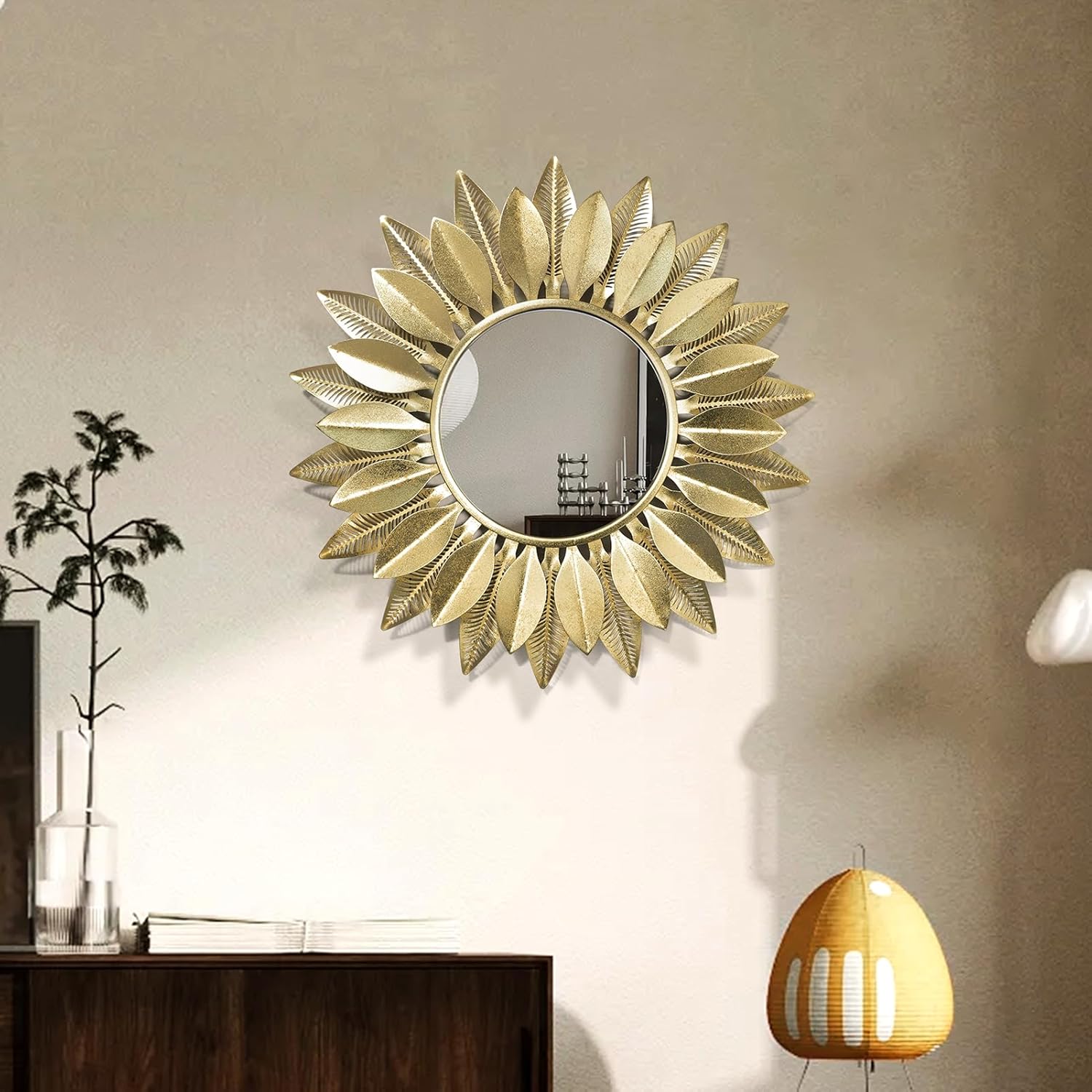 Wall Mirrors Decorative 30" Country-Style Gold Round Mirrors for Wall Decor ，Sunflower Wall Hanging Mirror