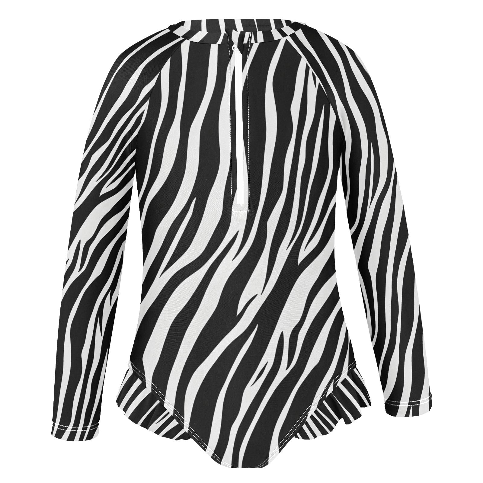 ALAZA Swimsuit for Girls Long Sleeve Rashguard Bathing Suit White Black Zebra-Stripe Quick Dry 4T