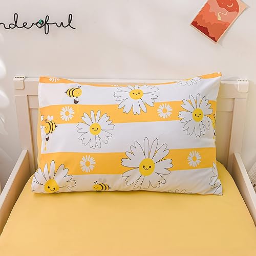 Miniatura 3 de Btargot Juego de ropa de cama ultrasuave de 4 piezas para niños pequeños, juegos de edredón de rayas coloridas con estampado de abejas y flores para