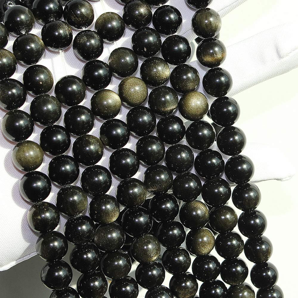 MJDCB Rare Collection Natural Stone Beads Gold Obsidian Round Loose Beads for Jewelry Making DIY Bracelet Necklace (12mm) - Image 6
