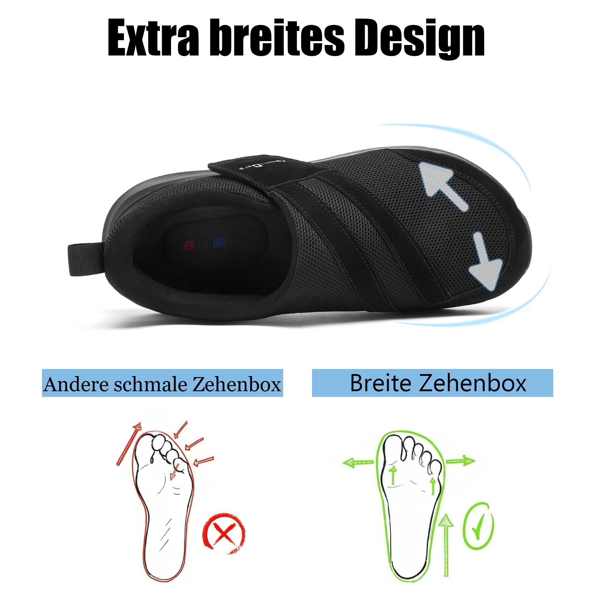 SHULOOK Diabetiker Schuhe Herren Extra Weit Leichte Schuhe für Geschwollene Füße Senior Schuhe mit Klettverschluss Sneakers