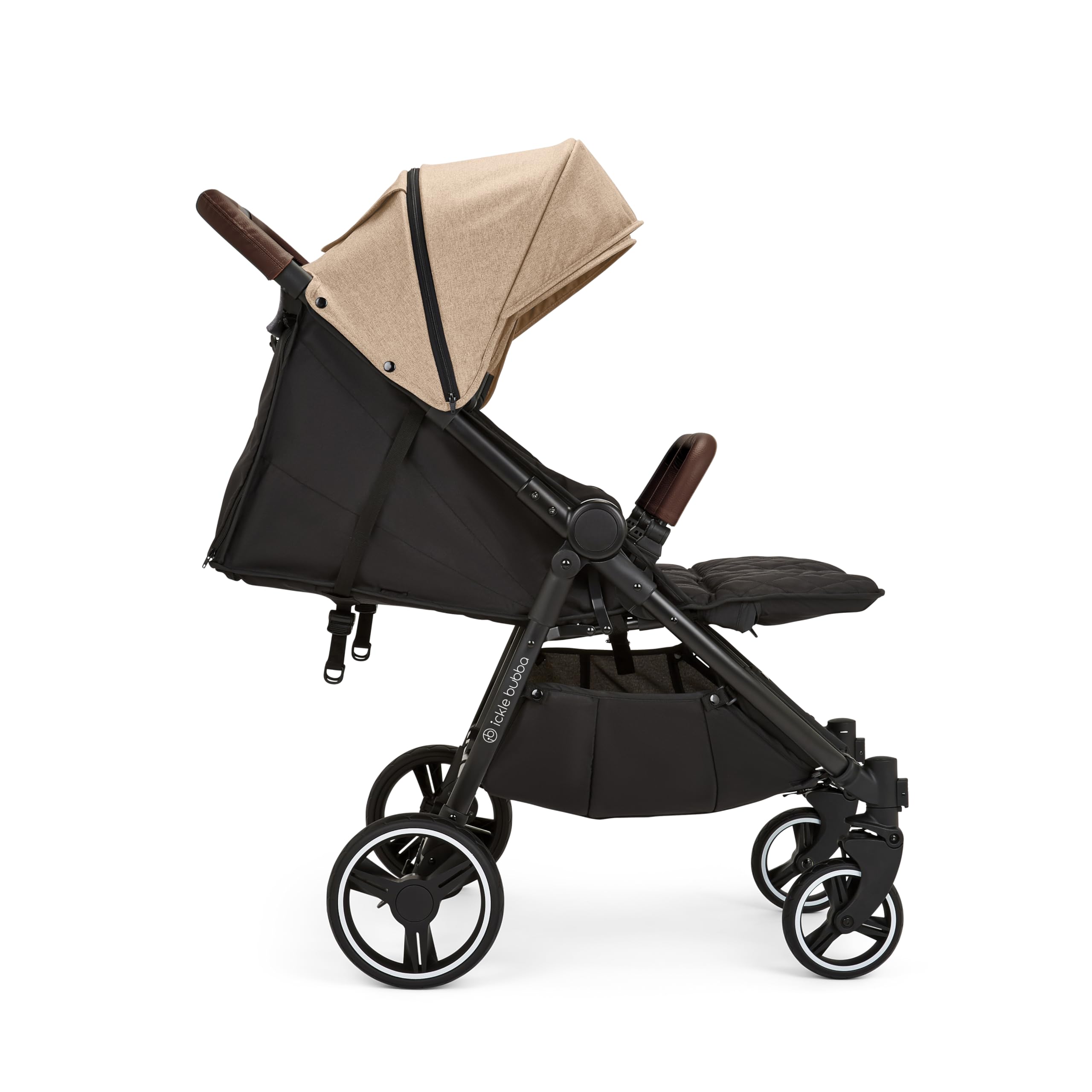 Ickle Bubba Venus Prime Doppelkinderwagen - geeignet von Geburt bis 15 kg (ca. 3 Jahre), leichter, faltbarer Zwillingskinderwagen mit Neugeborenenkokon, 2 Fußwärmern und Regenschutz (Biscuit)