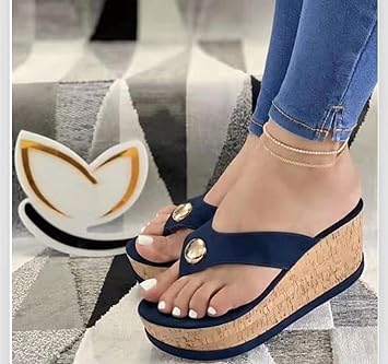 Women Wedges Platform Sandals Summer Open Toe Mules Slippers Ladies High  Heel Thick Bottom Flip Flops Thongs Casual Slip on Slide Comfy Beach Shoes  Loafers Moccasins,Blue,US6/EU37 : Amazon.co.uk: Fashion