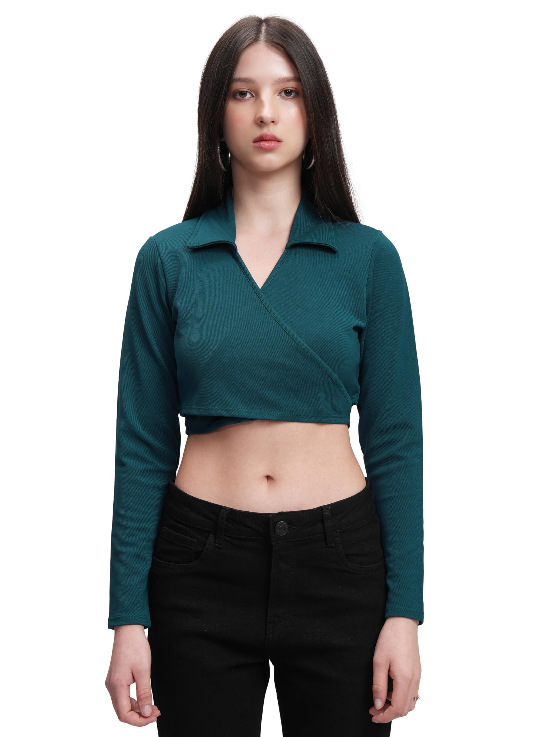 tokyo talkies Women's Ribbed Fitted Crop Top | Full Sleeves | Sleek & Stylish | Tops for Woman | Women Tops | Women Crop Top-picture-20