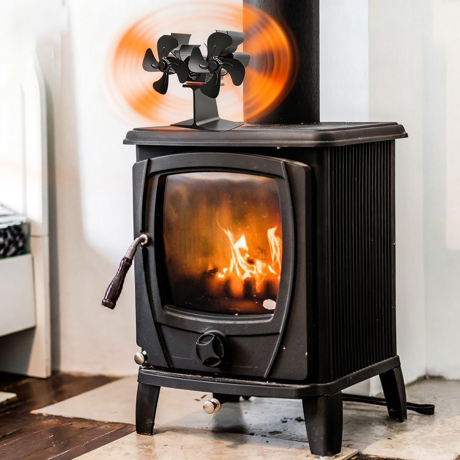 Ventilador de chimenea de cabeza para estufa de leña, sin electricidad, accesorios de estufa de leña con calefacción para quemadores de leña, distribución eficiente del calor