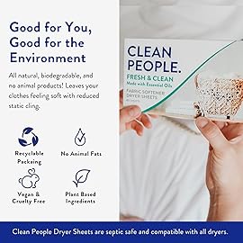 The Clean People Fabric Softener Sheets - Dryer Sheets - Softens & Removes Static Cling - Vegan Laundry Softener With Essential Oils - Fresh Scent, 120 Pack