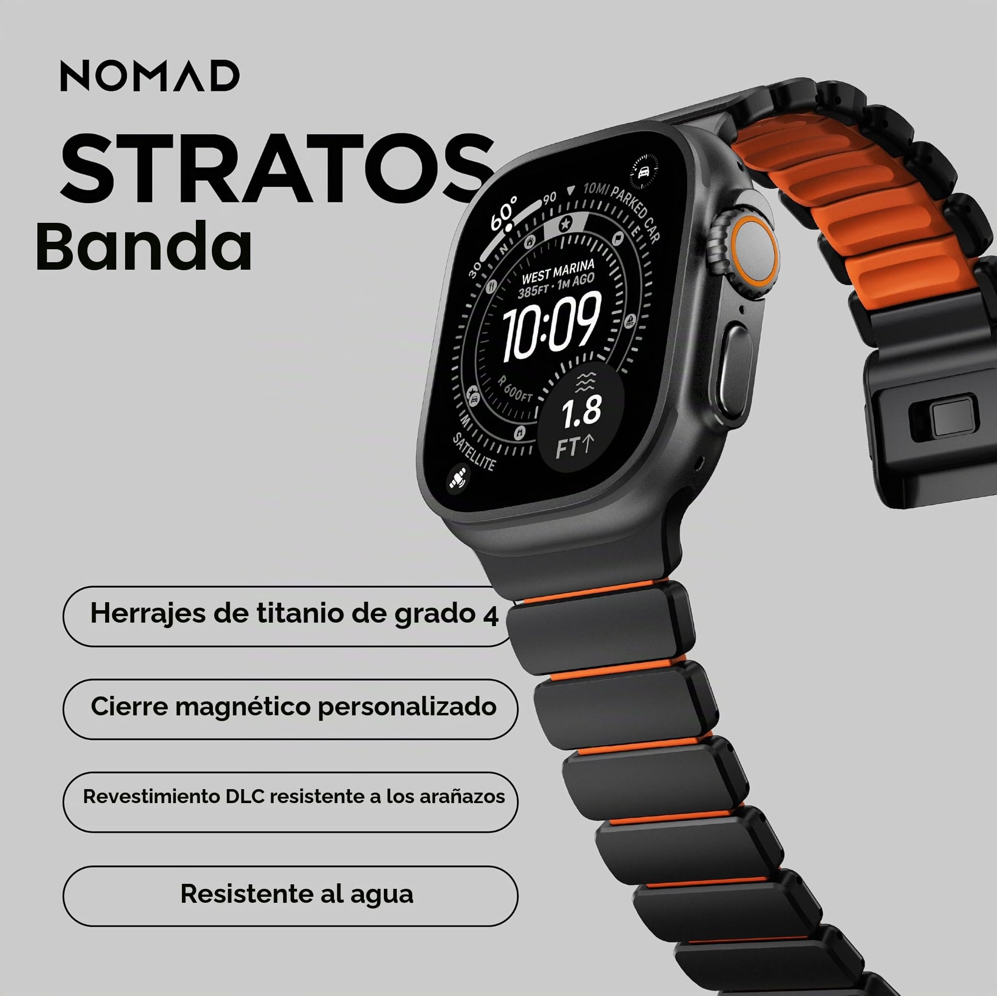 NOMAD Stratos Band I - Correa para Apple Watch 42/44/45/46/49 mm, diseño híbrido