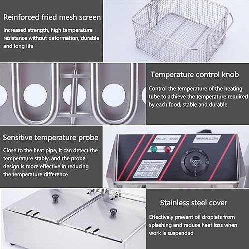 Miniatura 4 de Freidora eléctrica con 2 cestas y tapas, freidora de aceite de encimera de acero inoxidable, limitador de temperatura y protección contra